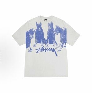 Stussy White Tee with Blue Dog Graphic
